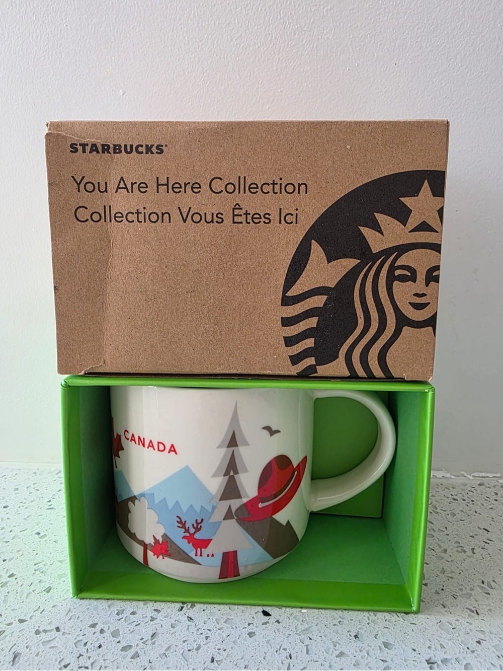 Starbucks White Ceramic Canada Scenic Mug with Red & Green Accents